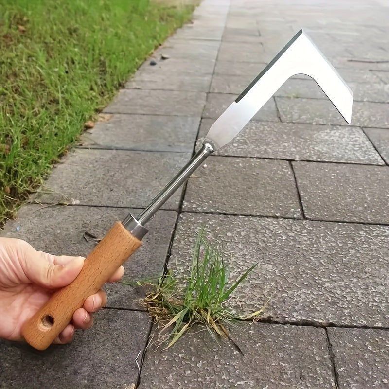 Heavy-Duty Weeding Tool Heavy-Duty 1pc Metal Crack Weeding Tool with Ergonomic Wooden Handle | Manual Grass Cutter for Roadside, Sidewalks & Driveways - Efficient Weed Removal in Tight Spaces, Weeder Trimmers