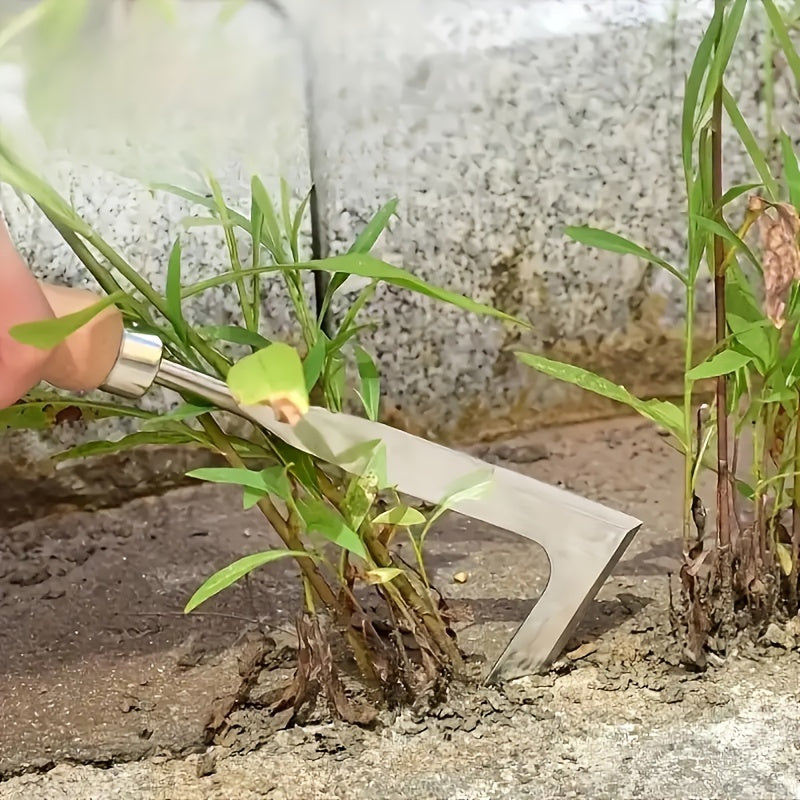Heavy-Duty Weeding Tool Heavy-Duty 1pc Metal Crack Weeding Tool with Ergonomic Wooden Handle | Manual Grass Cutter for Roadside, Sidewalks & Driveways - Efficient Weed Removal in Tight Spaces, Weeder Trimmers