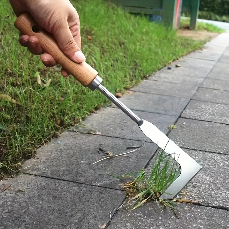 Heavy-Duty Weeding Tool Heavy-Duty 1pc Metal Crack Weeding Tool with Ergonomic Wooden Handle | Manual Grass Cutter for Roadside, Sidewalks & Driveways - Efficient Weed Removal in Tight Spaces, Weeder Trimmers